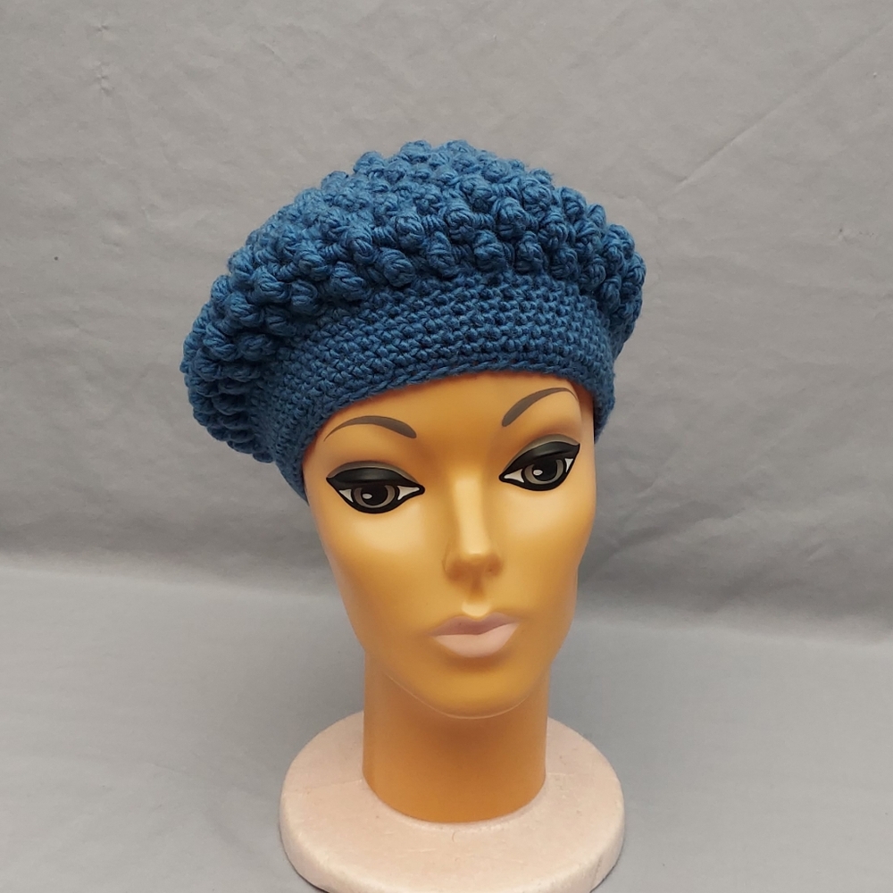 Vintage Women's Knit Hat Blue Retro Mod Winter Hat